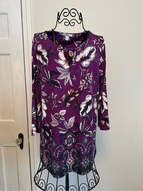 croft & barrow Purple Floral Long-Sleeve Tunic